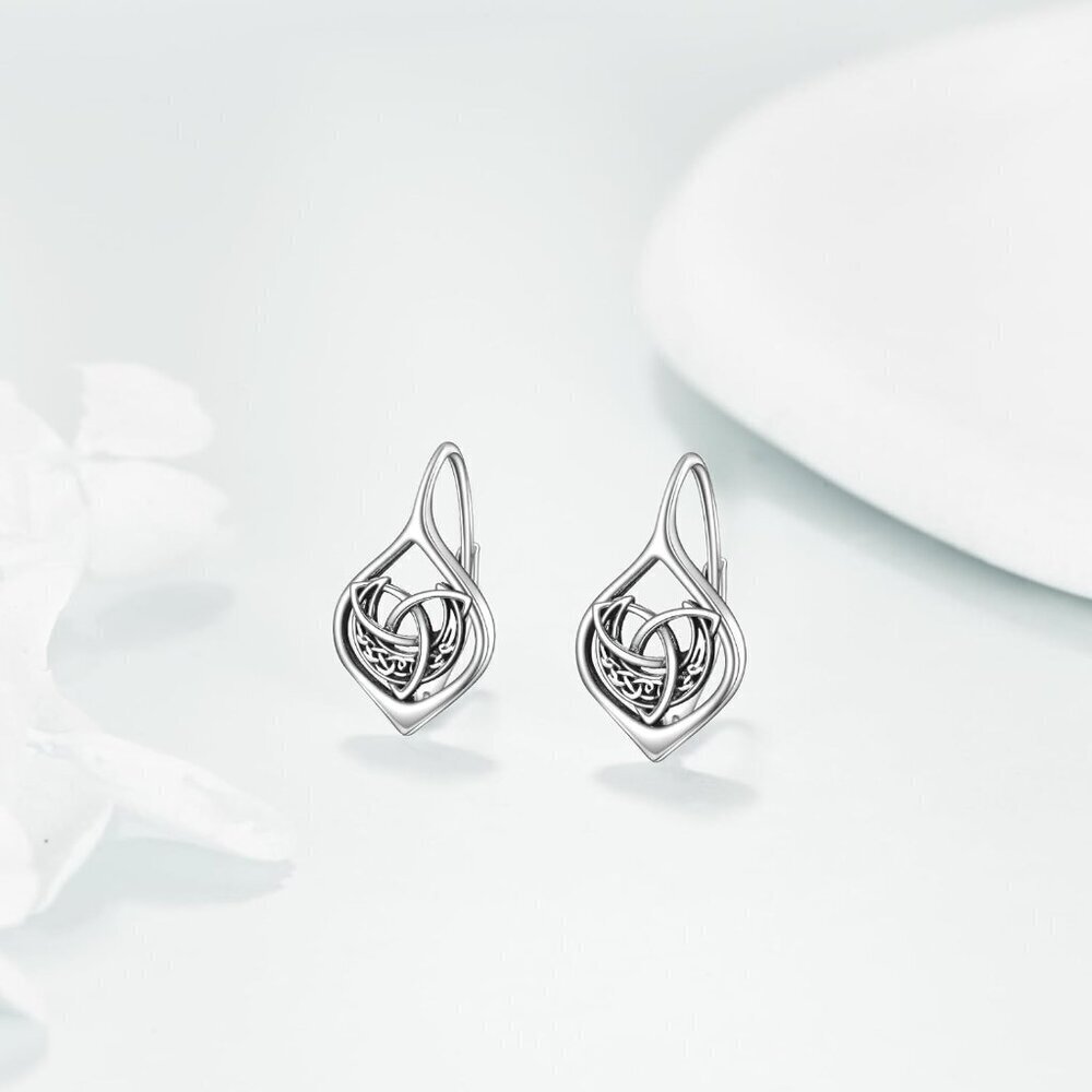 Women's Sterling Celtic Silver Dangle Drop Hoop Leverback Comfortable Earring